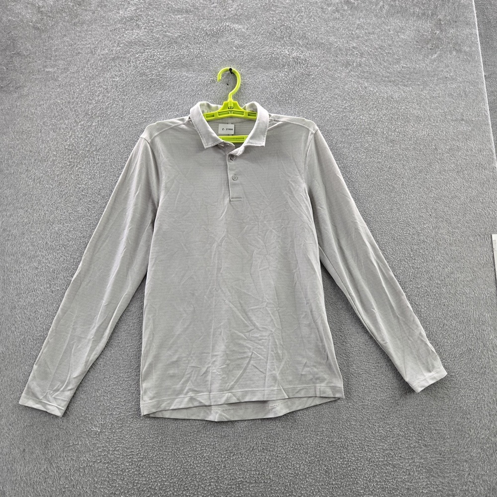 Lululemon Men Polo Shirt M Gray Activewear Long Sleeve Logo